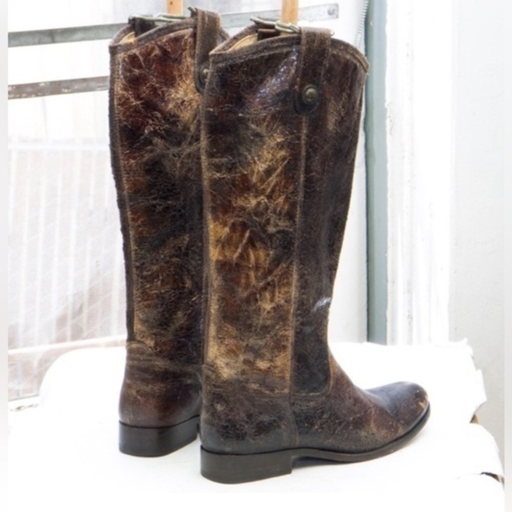 ✨ Frye 'Melissa Button' tall moto boot, glazed slate cracked leather - like new! - Picture 2 of 4